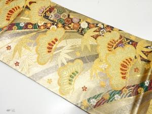 未使用品　笠松に竹笹・古典柄織り出し　振袖用袋帯